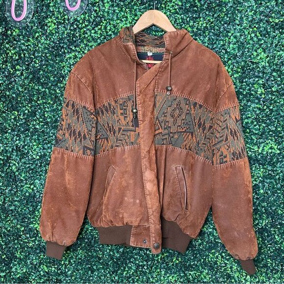Vintage Brown Aztec Western Navajo Native Bomber Knit Jacket Sz L - Picture 3 of 14